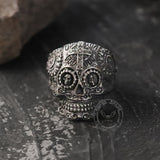 Vintage Cross Pattern Stainless Steel Skull Ring 02 | Gthic.com