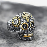 Vintage Cross Stainless Steel Sugar Skull Ring 04 | Gthic.com