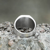 Vintage Frosted Lapis Lazuli Masonic Stainless Steel Ring