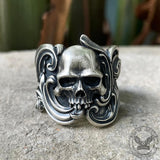 Vintage Pattern Sterling Silver Skull Ring