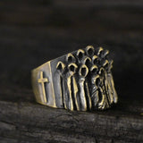 Vintage Ruin Cross Brass Sterling Silver Skull Ring 01 | Gthic.com
