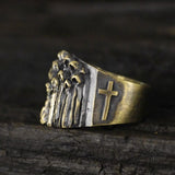 Vintage Ruin Cross Brass Sterling Silver Skull Ring 03 | Gthic.com