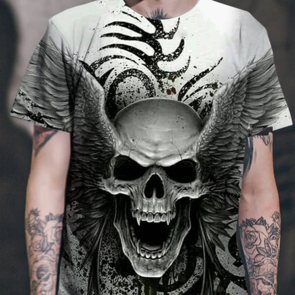 Winged Skull Polyester  T-shirt 02| Gthic.com