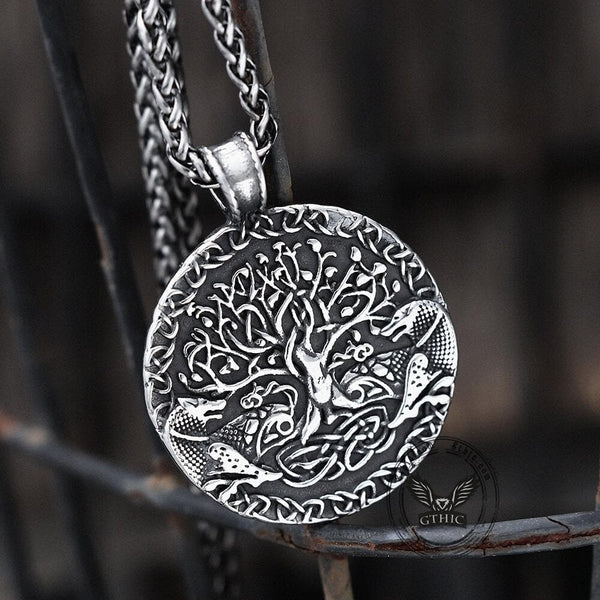 Yggdrasil and Wolves Stainless Steel Viking Pendant | Gthic.com
