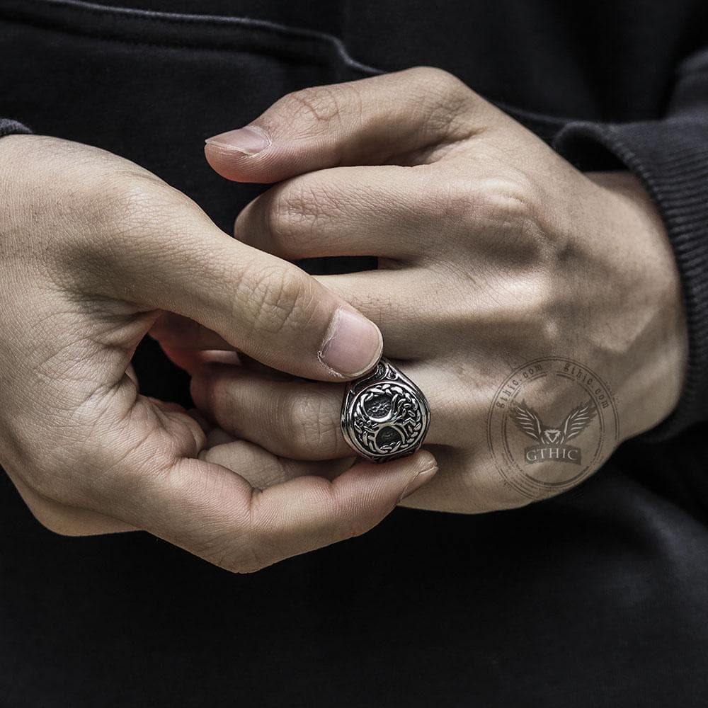 GTHIC Roestvrij stalen levensboom Viking zegelring voor mannen en GTHIC Roestvrij stalen levensboom Viking zegelring voor mannen en