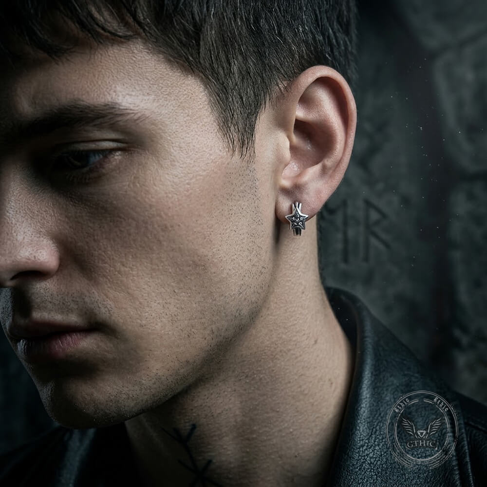 Punk Pentagram Stainless Stee Hoop Earrings | Gthic.com