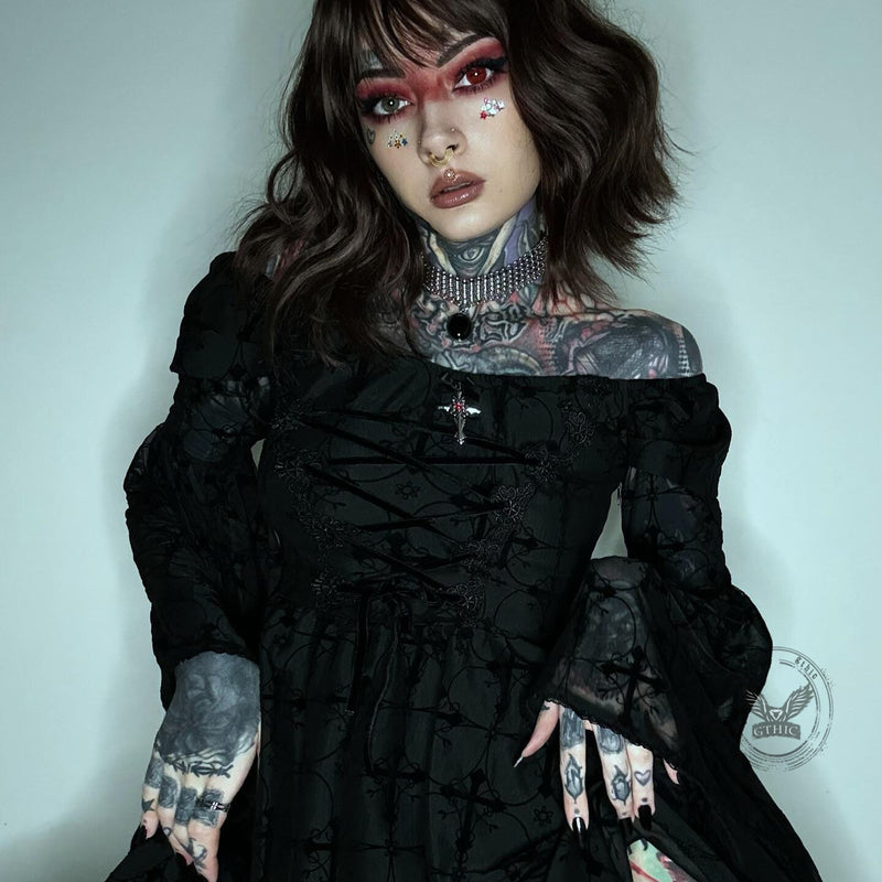 Cross Lace Polyester Gothic Mini Dress