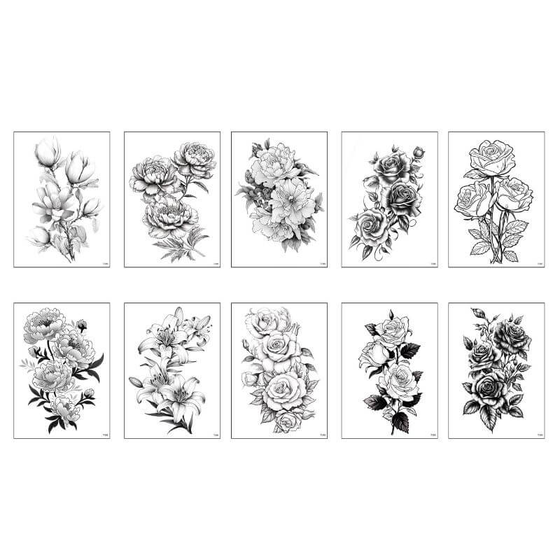 10 Pcs Blooming Flowers Temporary Tattoo Stickers 01 | Gthic.com
