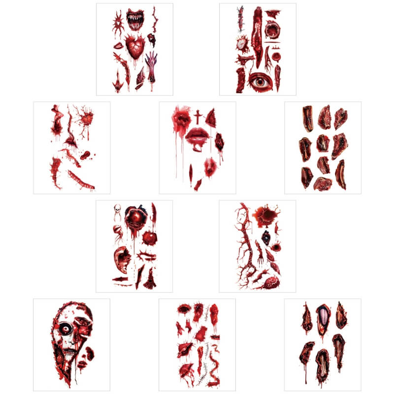 10 Pcs Halloween Horror Wound Temporary Tattoo Stickers 01 | Gthic.com