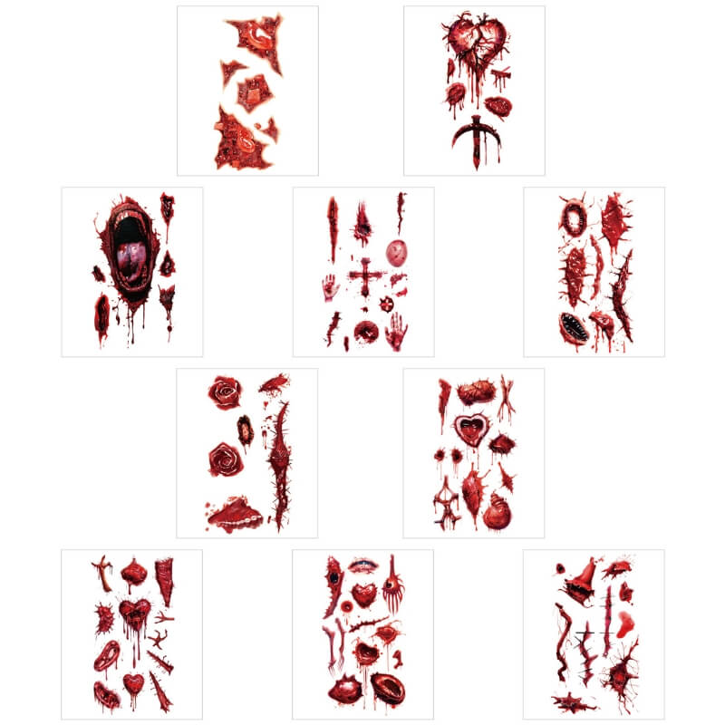 10 Pcs Halloween Horror Wound Temporary Tattoo Stickers