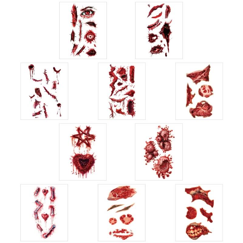 10 Pcs Halloween Horror Wound Temporary Tattoo Stickers