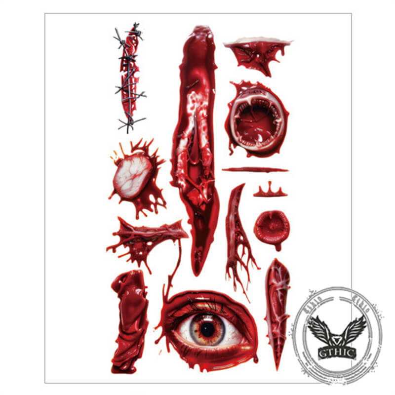 10 Pcs Halloween Horror Wound Temporary Tattoo Stickers