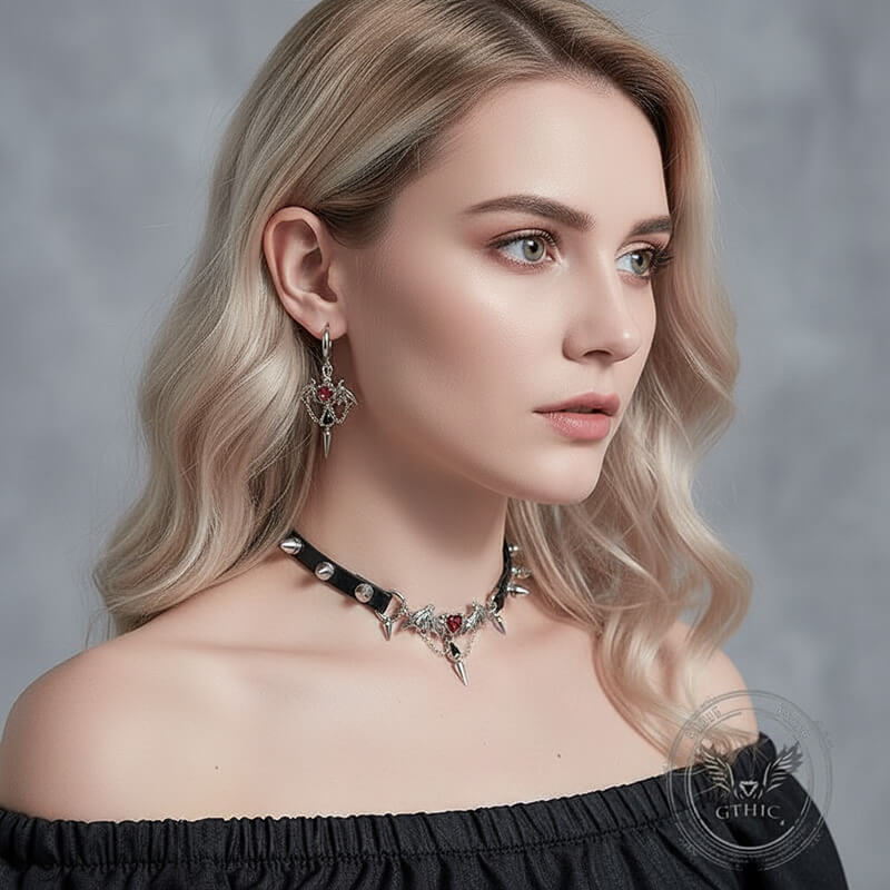 Gothic Gem Heart Bat Zinc Alloy Drop Earrings