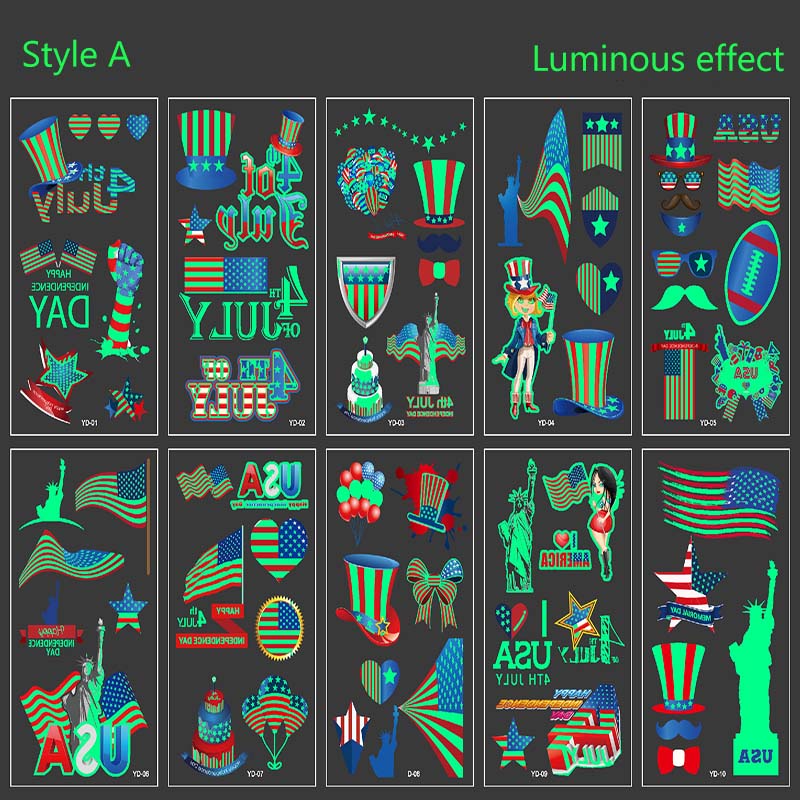 10Pcs Luminous Independence Day Tattoos Sticker | Gthic.com