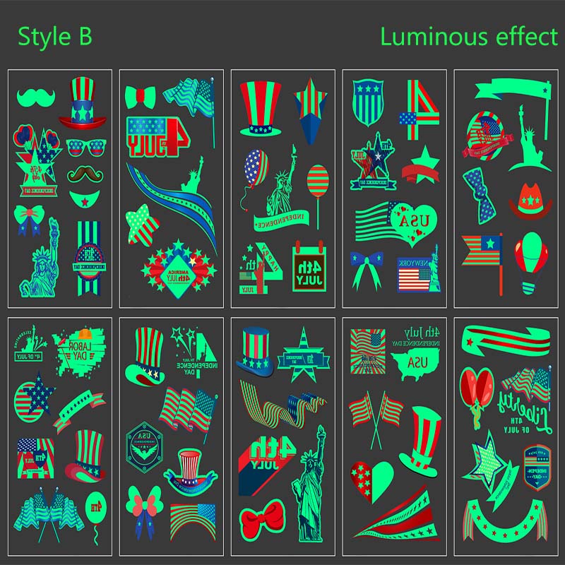 10Pcs Luminous Independence Day Tattoos Sticker | Gthic.com