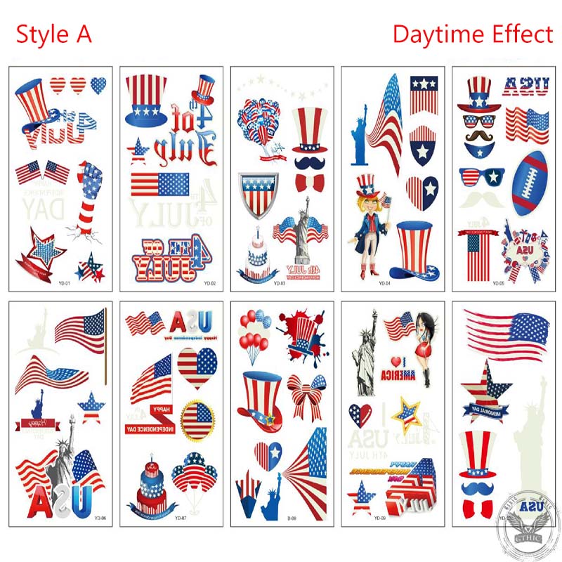 10Pcs Luminous Independence Day Tattoos Sticker | Gthic.com