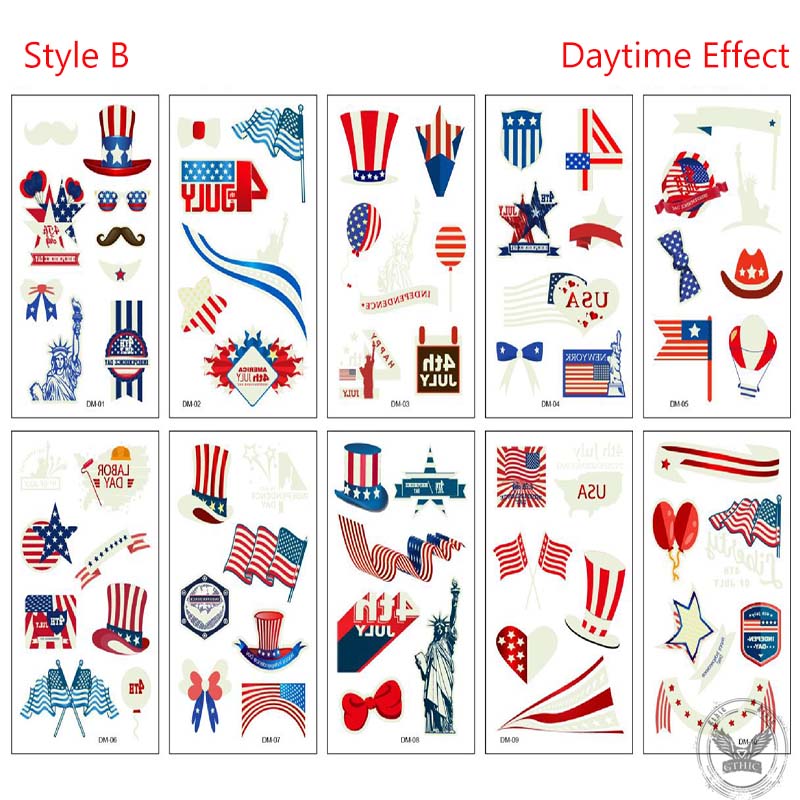 10Pcs Luminous Independence Day Tattoos Sticker | Gthic.com