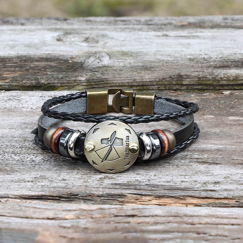 12 Constellation Alloy Leather Bracelet