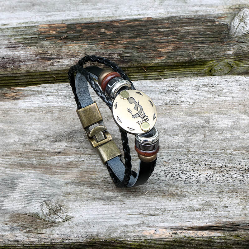 Bracelet Couple Constellation En Cuir PU - 12 Signes, Style Rétro, Pour Femme Et Homme, Cadeau Romantique