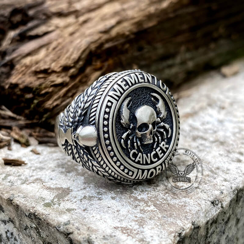 Anello teschio in argento sterling con segno zodiacale 12 costellazioni
