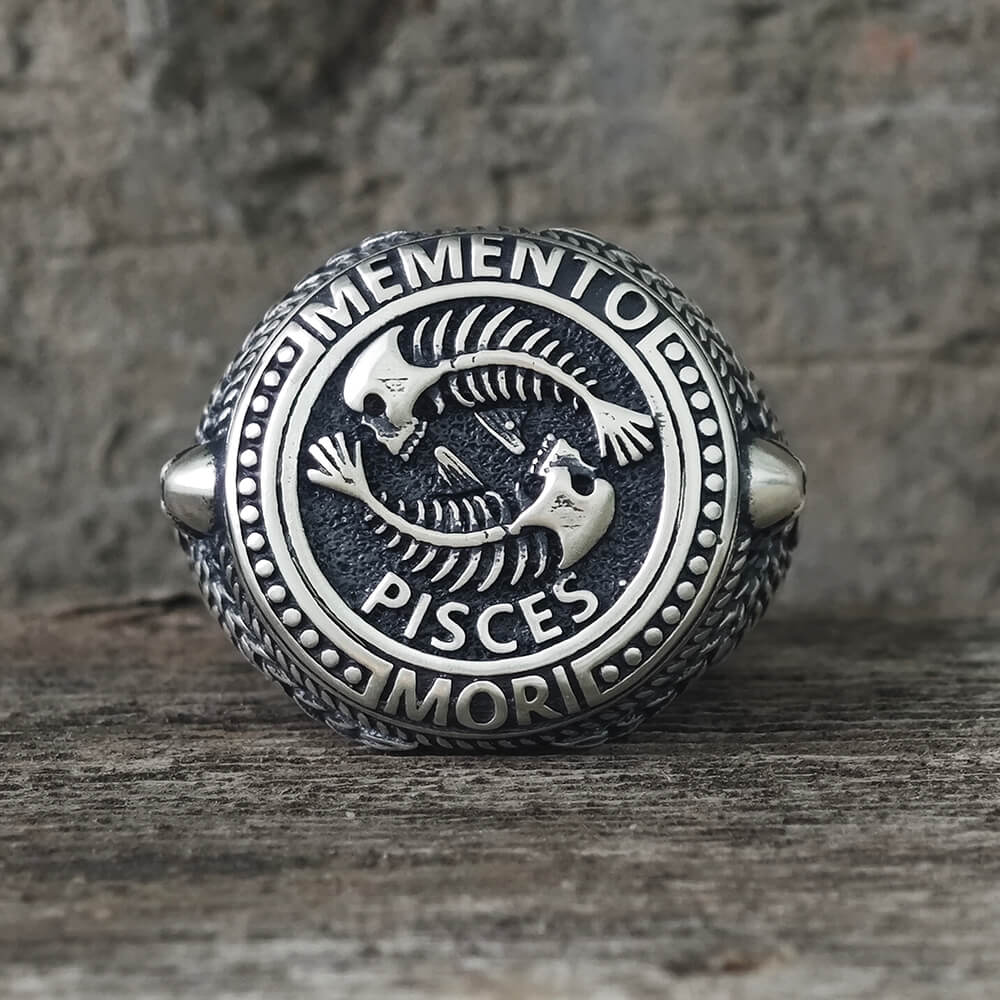 Anello teschio in argento sterling con segno zodiacale 12 costellazioni