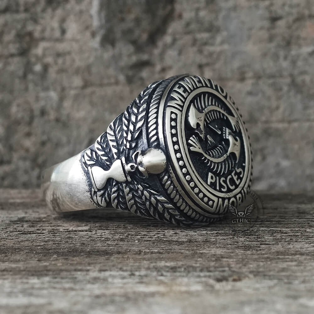 Anello teschio in argento sterling con segno zodiacale 12 costellazioni