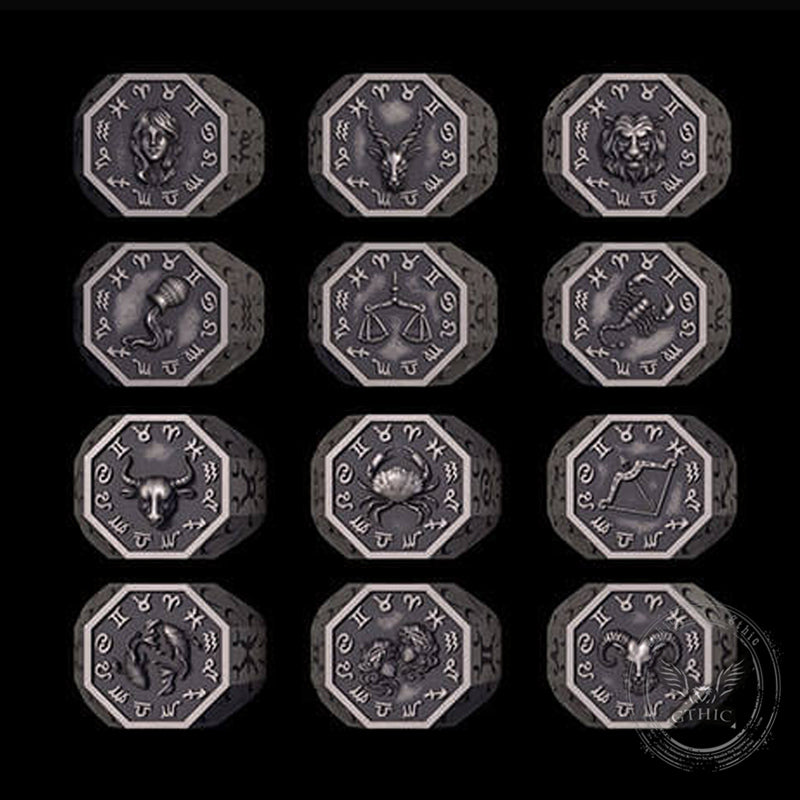 Bague tête de mort en argent sterling signe du zodiaque 12 constellations