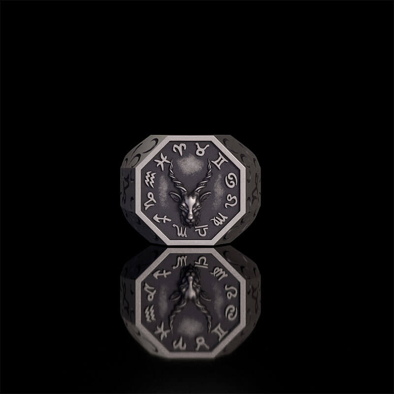 12 Constellations Zodiac Sterling Silver Octagonal Ring | Gthic.com
