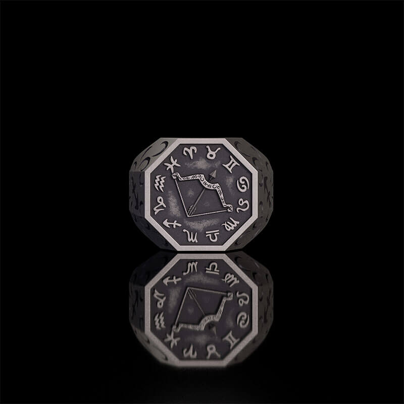12 Constellations Zodiac Sterling Silver Octagonal Ring | Gthic.com