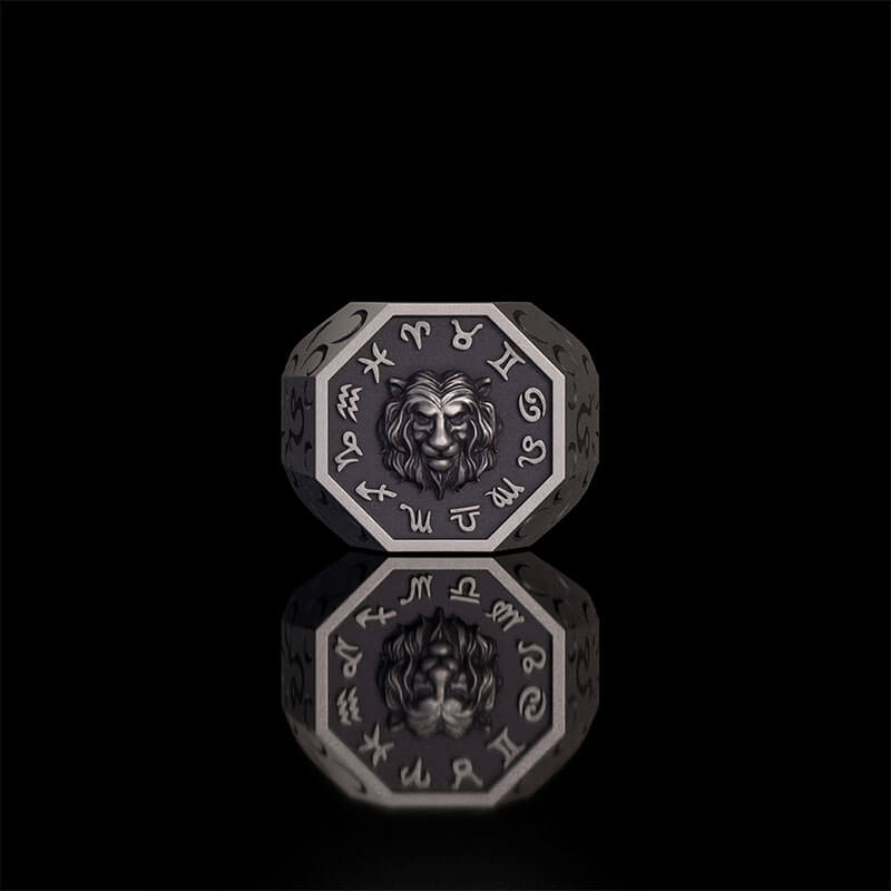 12 Constellations Zodiac Sterling Silver Octagonal Ring | Gthic.com