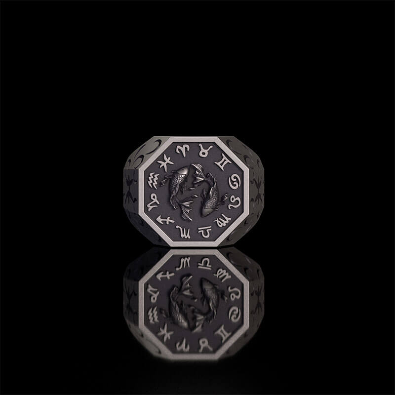 12 Constellations Zodiac Sterling Silver Octagonal Ring | Gthic.com