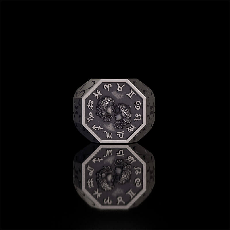 12 Constellations Zodiac Sterling Silver Octagonal Ring | Gthic.com