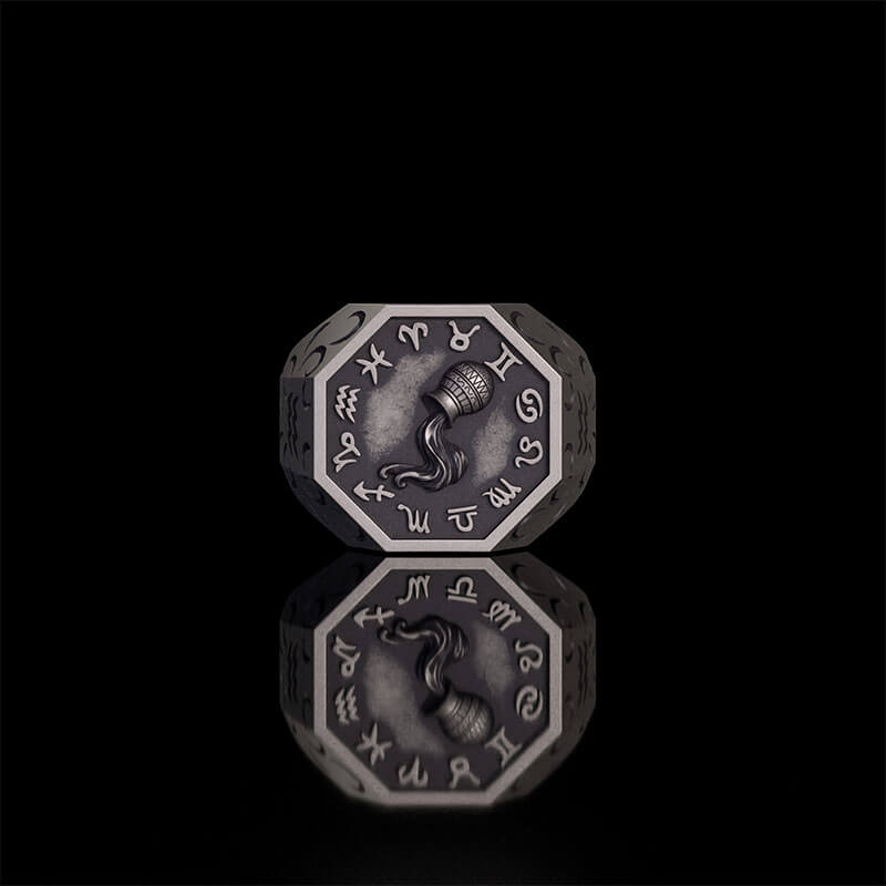 12 Constellations Zodiac Sterling Silver Octagonal Ring | Gthic.com