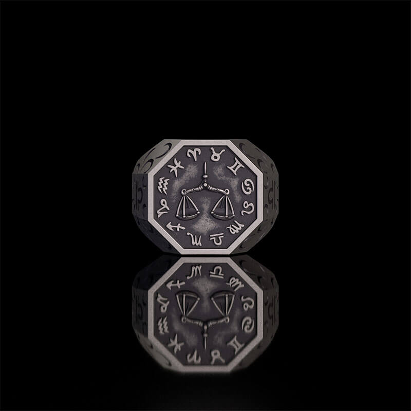 12 Constellations Zodiac Sterling Silver Octagonal Ring | Gthic.com