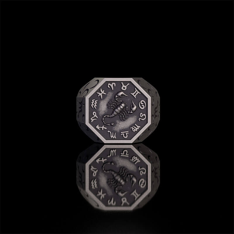 12 Constellations Zodiac Sterling Silver Octagonal Ring | Gthic.com