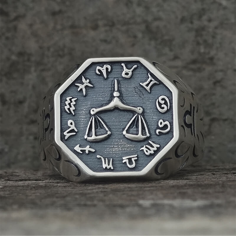 Bague tête de mort en argent sterling signe du zodiaque 12 constellations