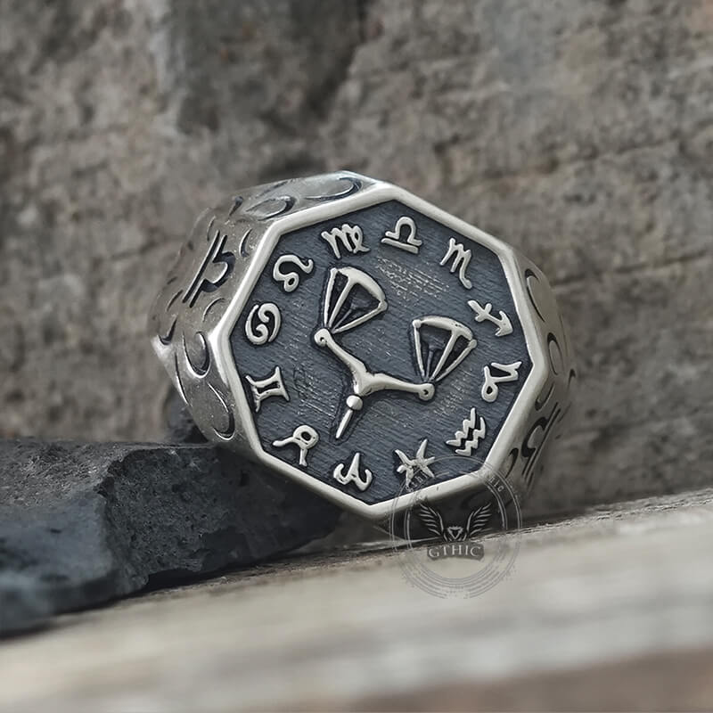 Bague tête de mort en argent sterling signe du zodiaque 12 constellations