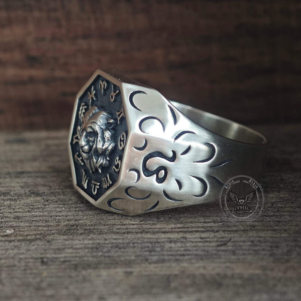 Anello teschio in argento sterling con segno zodiacale 12 costellazioni