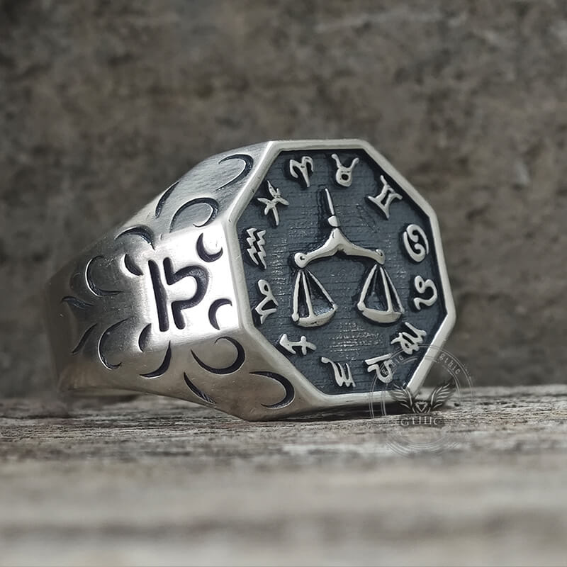 Bague tête de mort en argent sterling signe du zodiaque 12 constellations