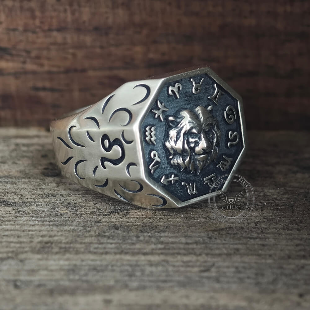 Anello teschio in argento sterling con segno zodiacale 12 costellazioni