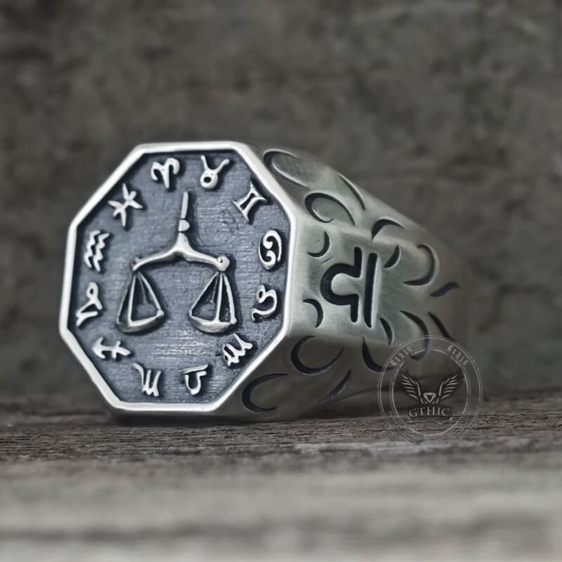 Bague tête de mort en argent sterling signe du zodiaque 12 constellations