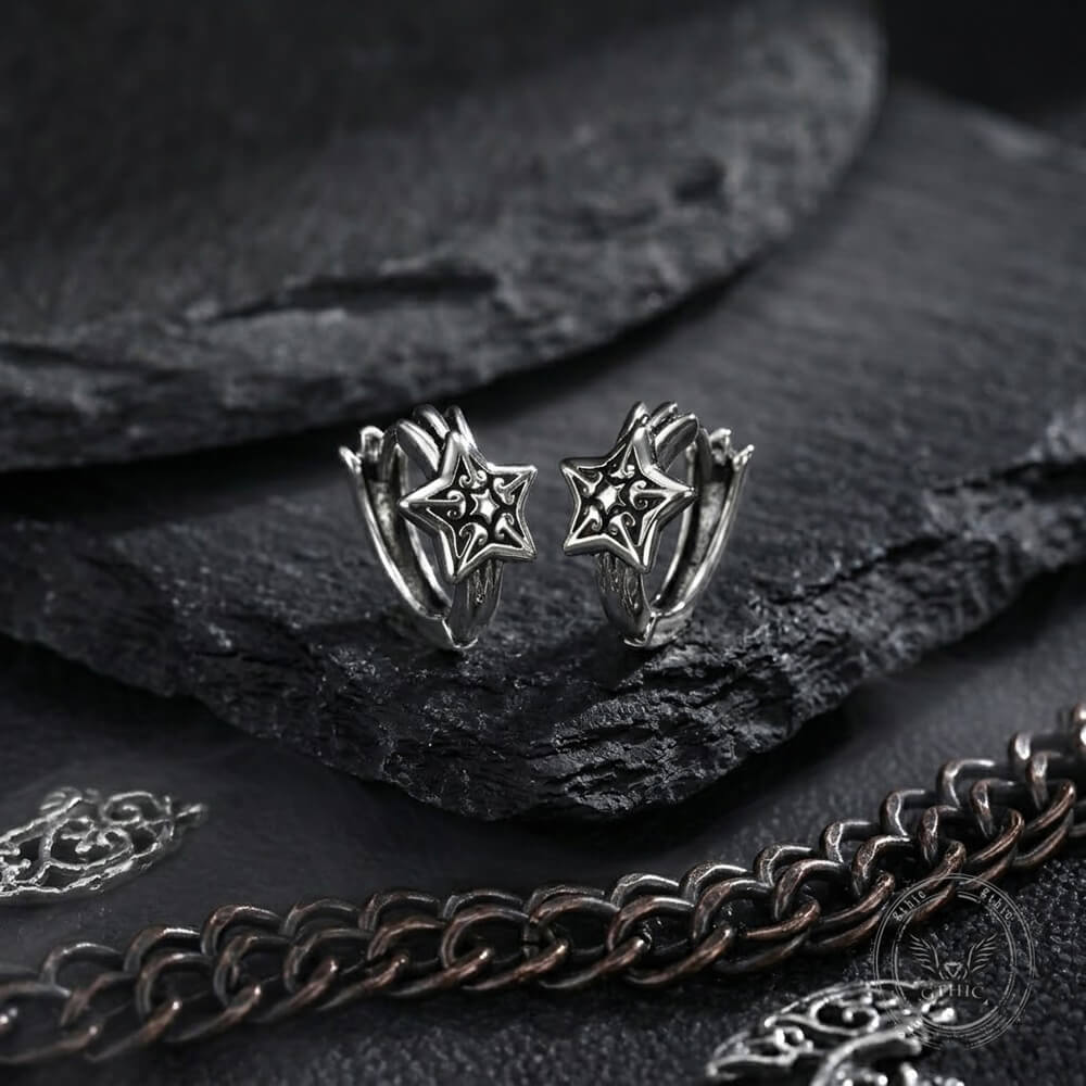 Punk Pentagram Stainless Stee Hoop Earrings