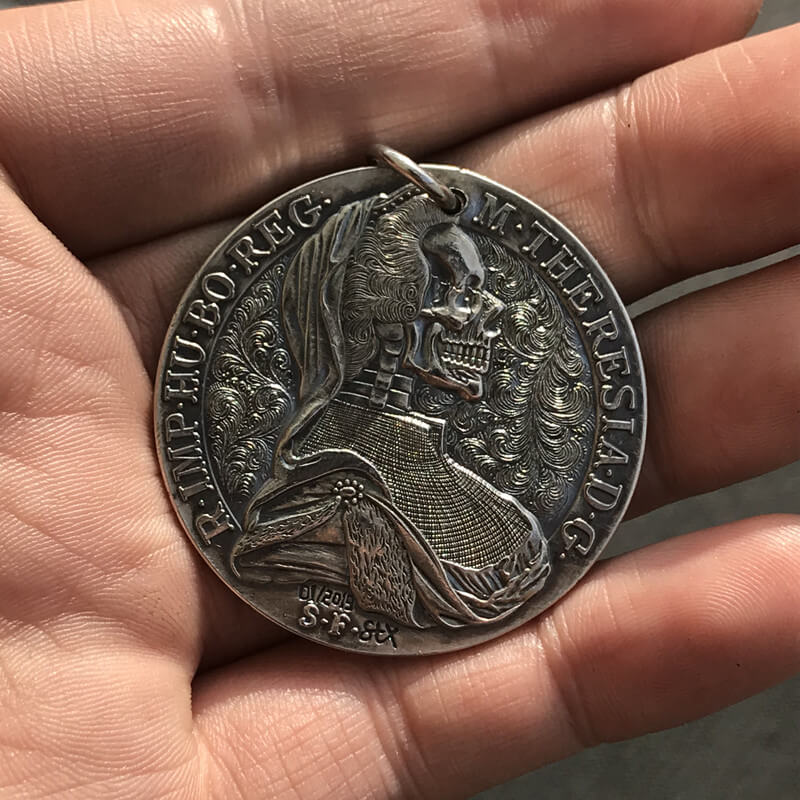 1780 österreichischer Maria-Trey Doppeladler-Schädel-Hobo-Nickel-Anhänger