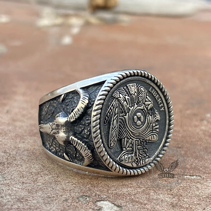 1927 Chief Head Hobo Nickel Sterling Silver Ring | Gthic.com