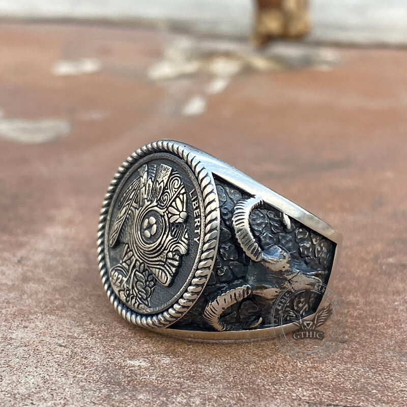 1927 Chief Head Hobo Nickel Sterling Silver Ring | Gthic.com