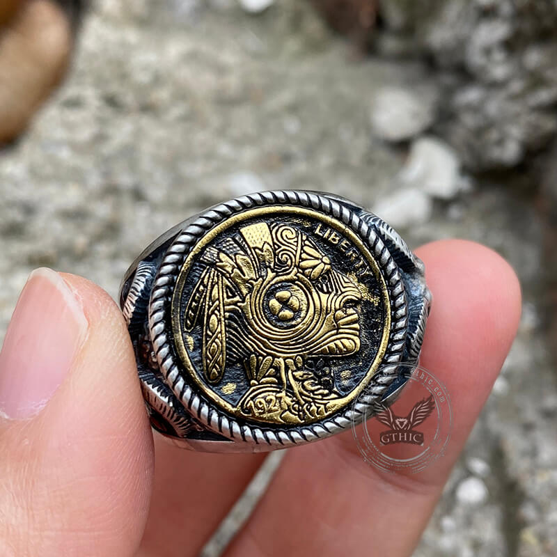 1927 Chief Head Hobo Nickel Sterling Silver Ring