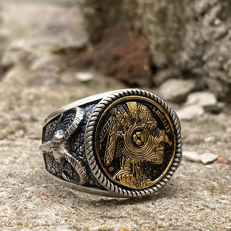 1927 Chief Head Hobo Nickel Sterling Silver Ring | Gthic.com