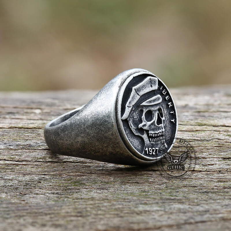 1927 Skull Stainless Steel Biker Ring | Gthic.com