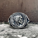 Hobo Nickel Coin Sterling Silver Skull Ring | Gthic.com