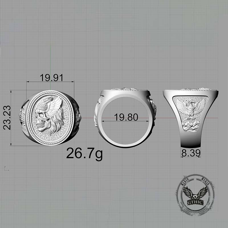 1936 Pirate Skull Sailboat Eagle Sterling Silver Ring